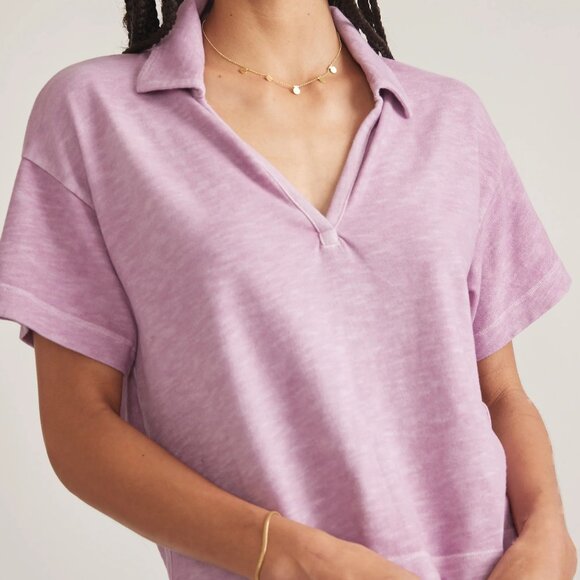 Marine Layer Light Purple Collared V Neck Short Sleeve Top - Picture 1 of 7